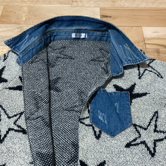 Igigli Star Patterned Cardigan with Denim Collar - Picture 12 of 17